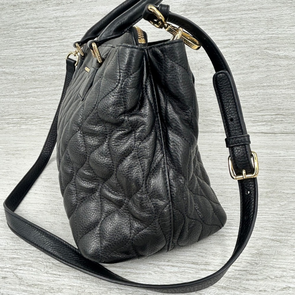 Vera Bradley Black Quilted Emma Leather Satchel Crossbody Bag Floral - Picture 4 of 10